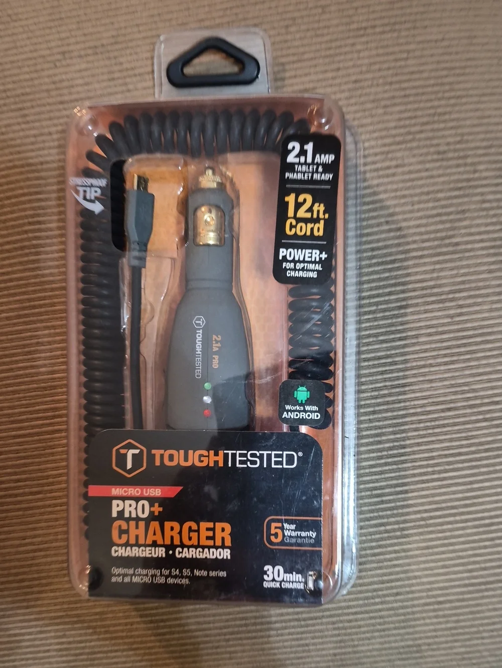 Black Micro USB Pro+ Car Charger - 2.1A, 12ft Cord
